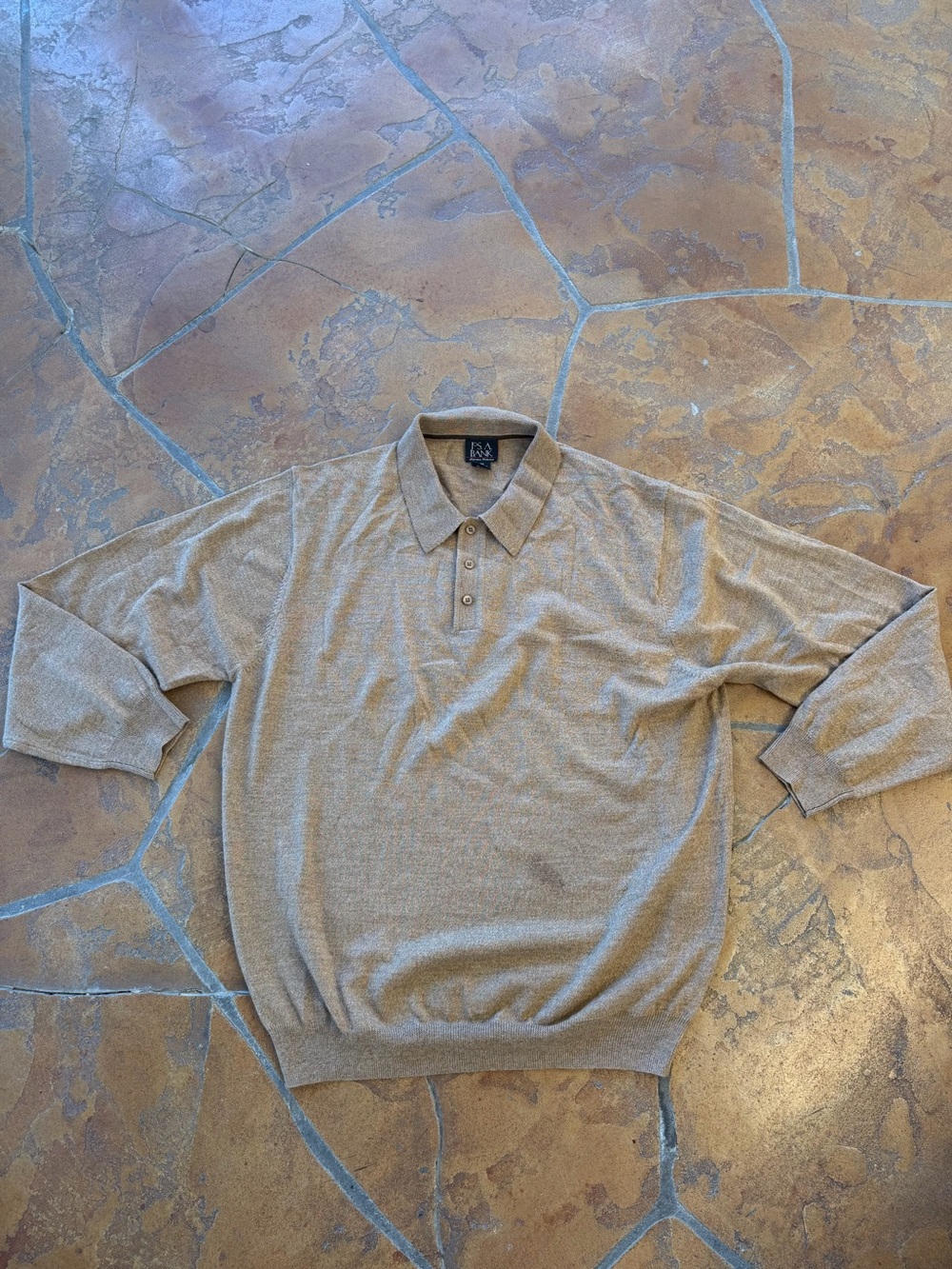 Jos. A. Bank Merino Wool Knit Collared Pullover Sweater Polo Beige Men's XXL